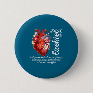 Floral Heart Ezekiel 36 26 Scripture Art 6 Cm Round Badge