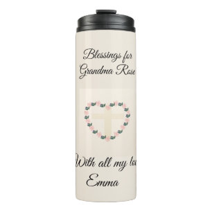Floral Heart Faith Blessing for Wonderful Grandma Thermal Tumbler