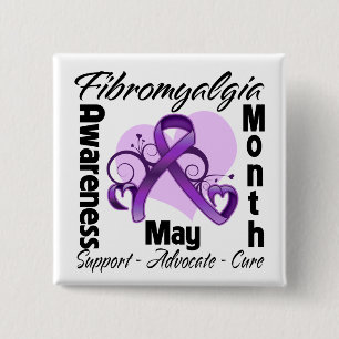 Floral Heart - Fibromyalgia Awareness Month 15 Cm Square Badge