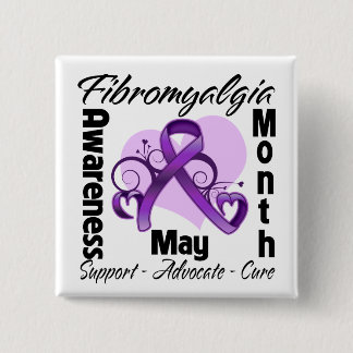 Floral Heart - Fibromyalgia Awareness Month 15 Cm Square Badge