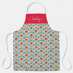 Floral Heart Folk Art Pattern Apron