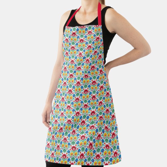 Floral Heart Folk Art Pattern Apron (Insitu)