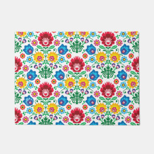 Floral Heart Folk Art Pattern Doormat