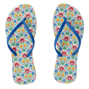 Floral Heart Folk Art Pattern Flip Flops