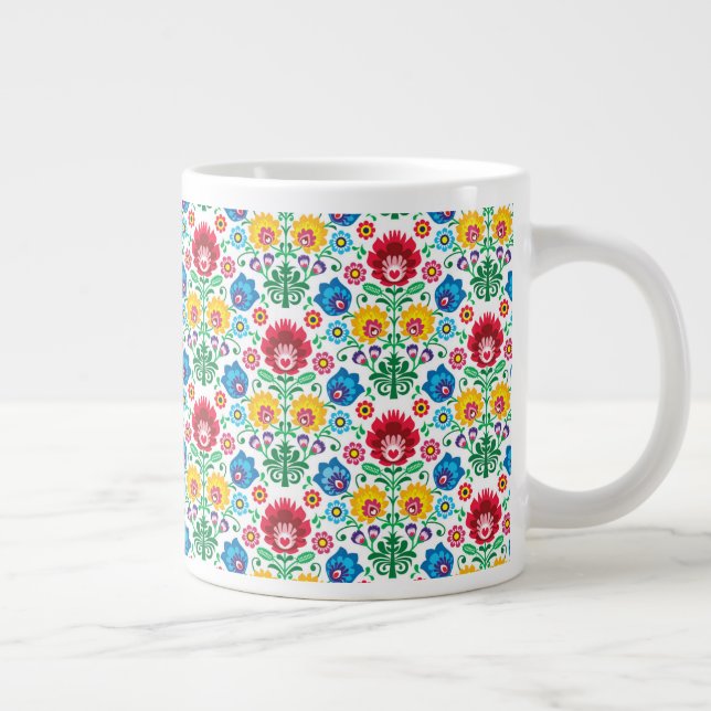 Floral Heart Folk Art Pattern Large Coffee Mug (Right)