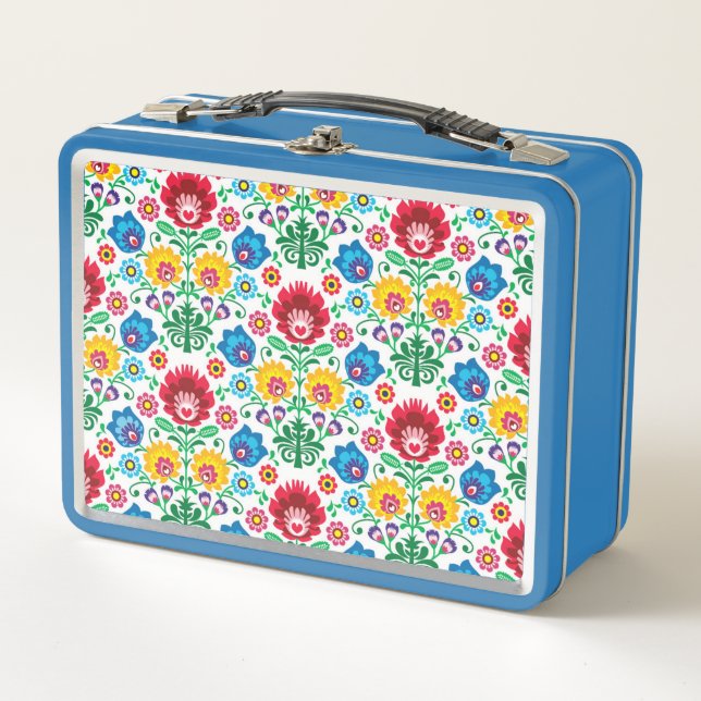 Floral Heart Folk Art Pattern Metal Lunch Box (Front)