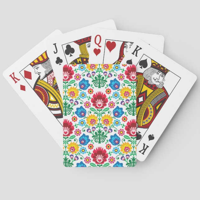 Floral Heart Folk Art Pattern Playing Cards (Back)