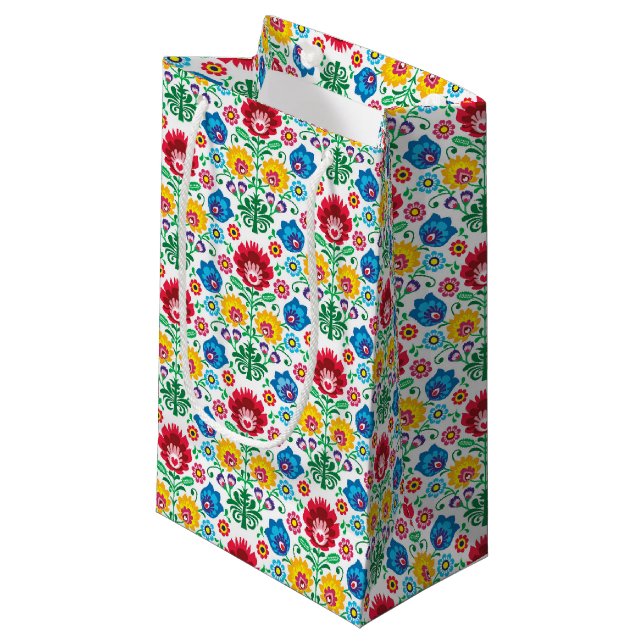 Floral Heart Folk Art Pattern Small Gift Bag (Front Angled)