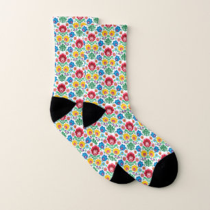 Floral Heart Folk Art Pattern Socks