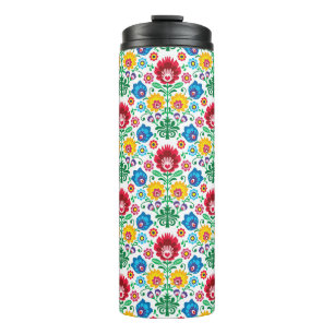 Floral Heart Folk Art Pattern Thermal Tumbler