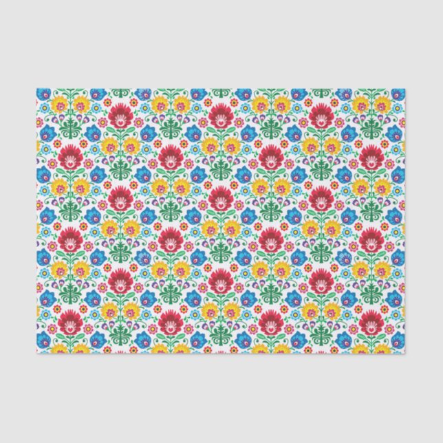 Floral Heart Folk Art Pattern Tissue Paper (Front)