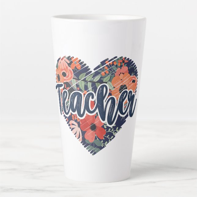 Floral Heart for Teacher Latte Mug (Front)