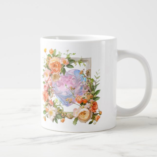 Floral Heart Frame Large Coffee Mug (Right)