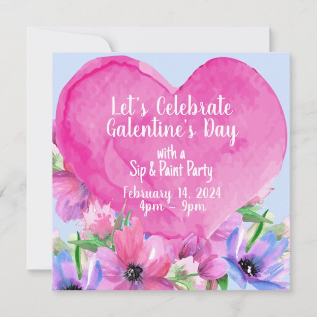 Floral Heart Galentine’s Party Invitation (Front)