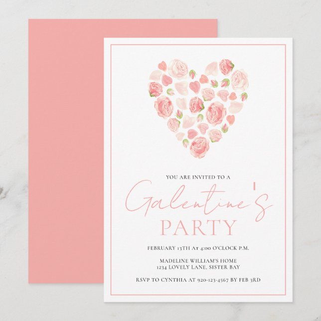 Floral Heart Galentine's Day Party Invitation (Front/Back)