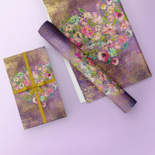 Floral Heart Gold Antique Handwriting  Wrapping Paper