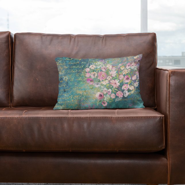 Floral Heart Gold Romantic Handwriting Lumbar Cushion (Creator Uploaded)