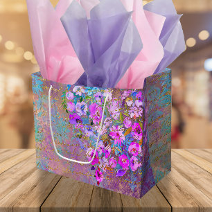 Floral Heart Gold Vintage Handwriting Large Gift Bag