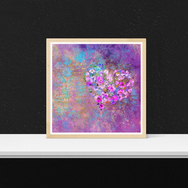 Floral Heart Gold Vintage Handwriting Poster (Creator Uploaded)