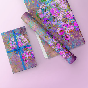 Floral Heart Gold Vintage Handwriting Wrapping Paper
