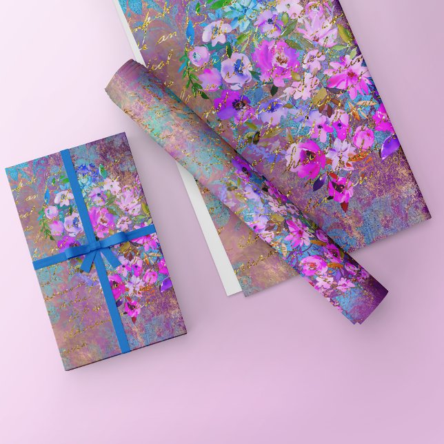 Floral Heart Gold Vintage Handwriting Wrapping Paper (Creator Uploaded)