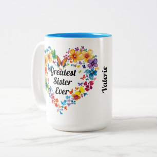 Floral Heart “Greatest Sister Ever” with Poem Two-Tone Coffee Mug