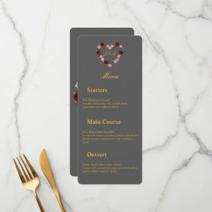 Floral Heart Grey Wedding Menu