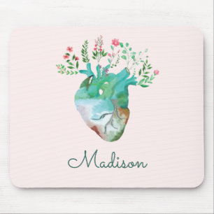 Floral Heart Health Pretty Anatomy Personalised Mouse Mat