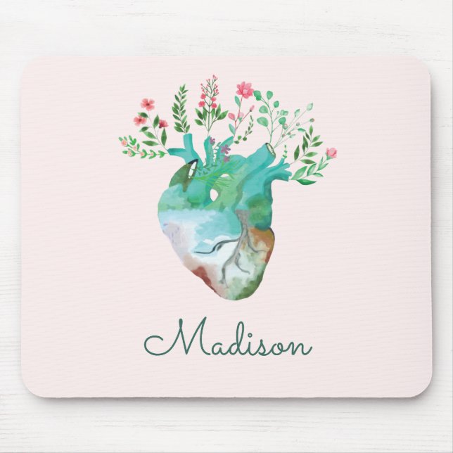 Floral Heart Health Pretty Anatomy Personalised Mouse Mat (Front)