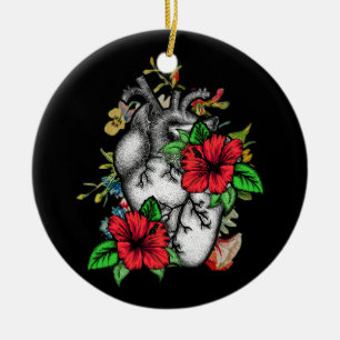 Floral Heart Human Anatomy Cornflower Mothers Day Ceramic Tree Decoration
