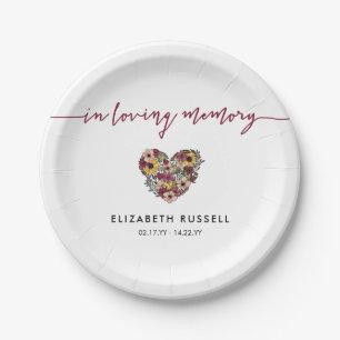 Floral Heart In Loving Memory Memorial Funeral Paper Plate