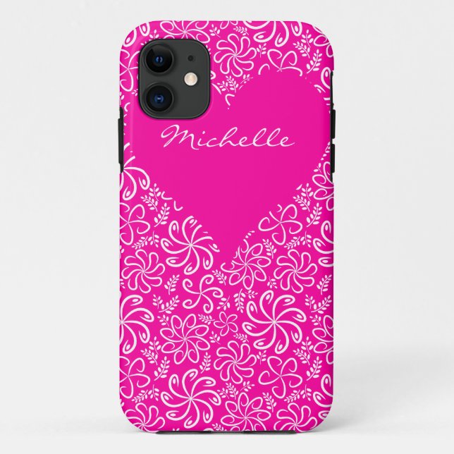 Floral heart in pink with a name Case-Mate iPhone case (Back)