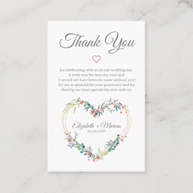 Floral Heart in Pink with Thanks Business Card (Front)