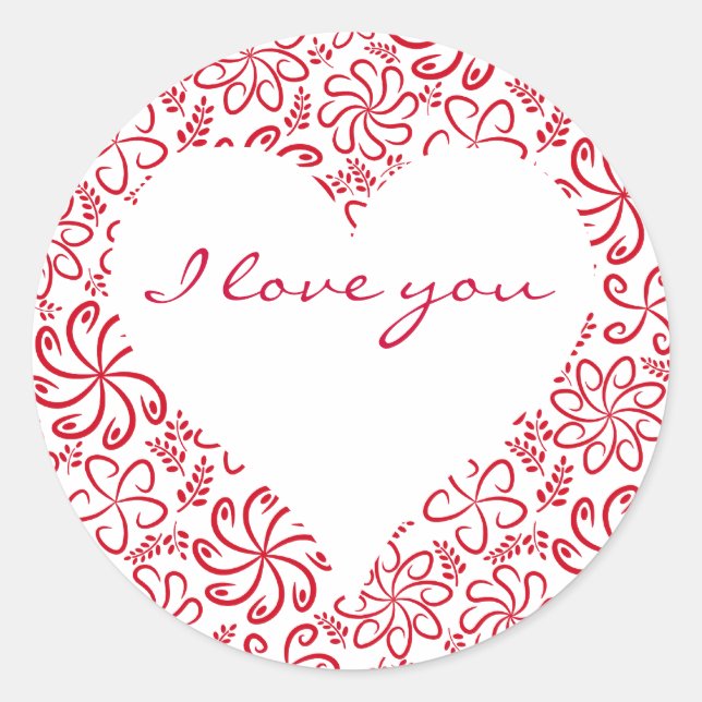 Floral heart in red white with a name classic round sticker (Front)