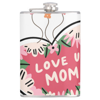 floral Heart "Love U. Mom" flask
