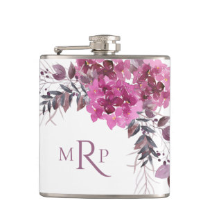*~* Floral Heart Magenta Hydrangea Chic Popular Hip Flask