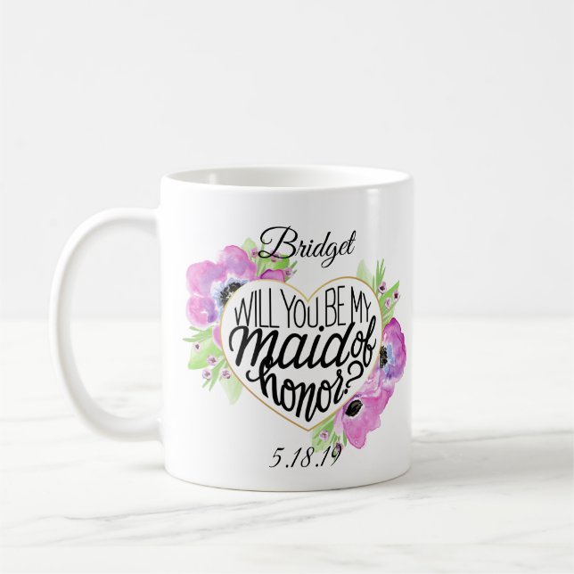 Floral Heart Maid of Honour Proposal Mug (Left)