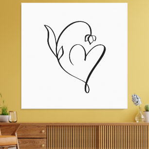 Floral Heart – Minimalist Line Art Canvas Print