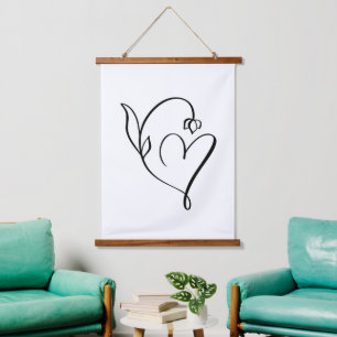 Floral Heart – Minimalist Line Art Hanging Tapestry