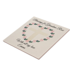 Floral Heart Mother’s Day Blessing for Grandma Tile