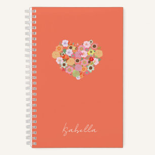 Floral Heart NAME Boho Colourful Wedding Party  Notebook