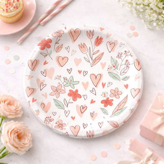 Floral Heart Paper Plate (Creator Uploaded)