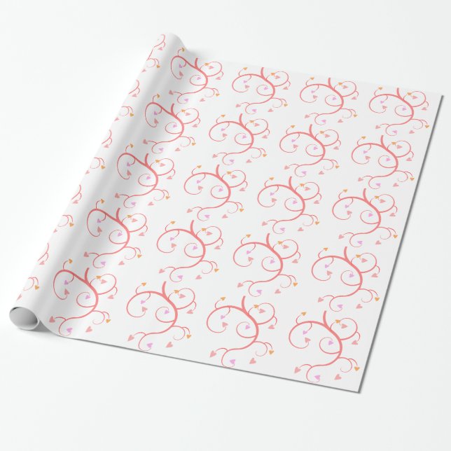 Floral Heart Pattern Wrapping Paper (Unrolled)