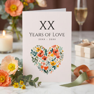 Floral Heart Personalised Anniversary Card