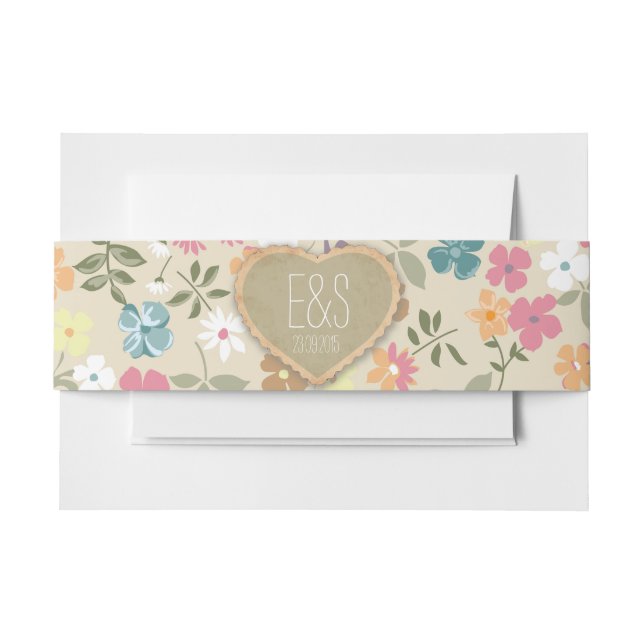 Floral Heart Personalised Invitation Belly Bands Band (Front Example)