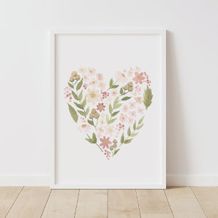 Floral Heart Pink Neutral Girl Nursery Decor