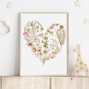 Floral Heart Pink Neutral Girl Nursery Decor