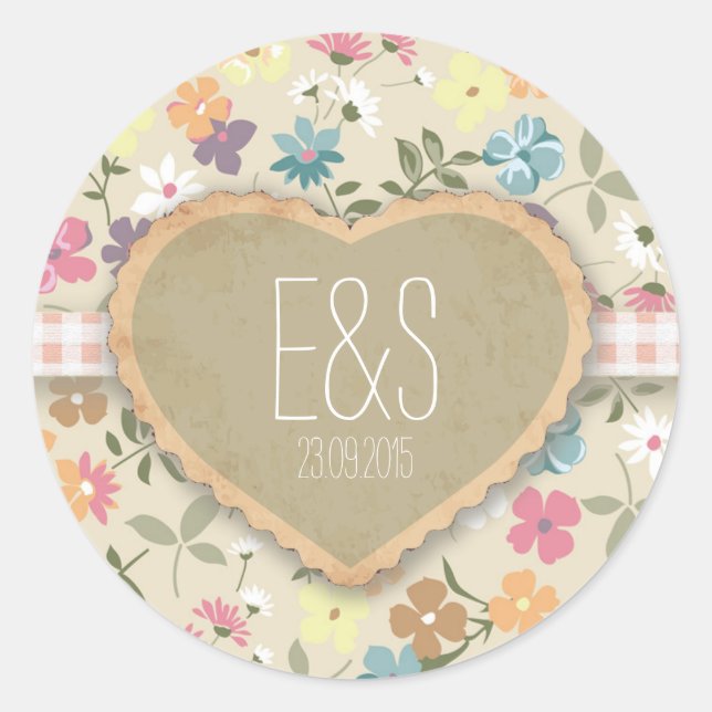 Floral Heart Print Wedding Invitation Stickers (Front)
