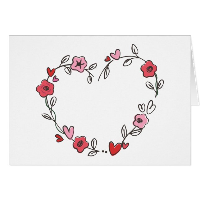 Floral  Heart Red & Pink Flowers & Hearts Wreath (Front Horizontal)