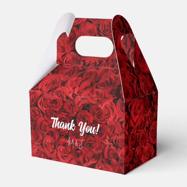 Floral Heart Red Roses Wedding Thank You Favour Bo Box (Front Side)